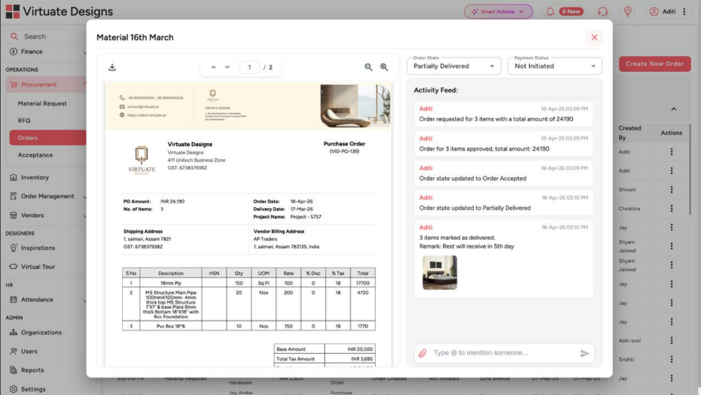 Purchase order details in Dzylo ERP