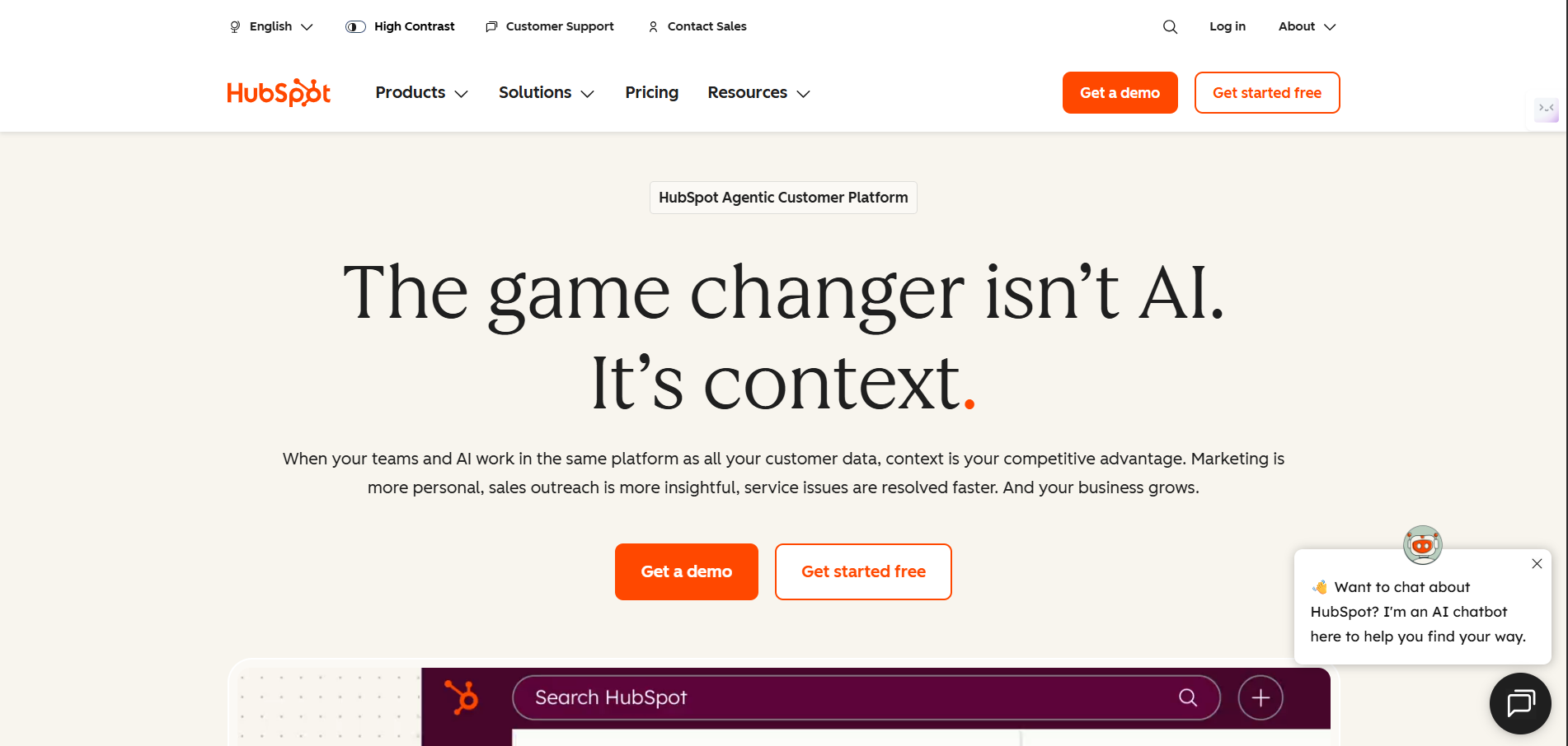 Homepage of HubSpot CRM: The Marketing & Growth Specialist